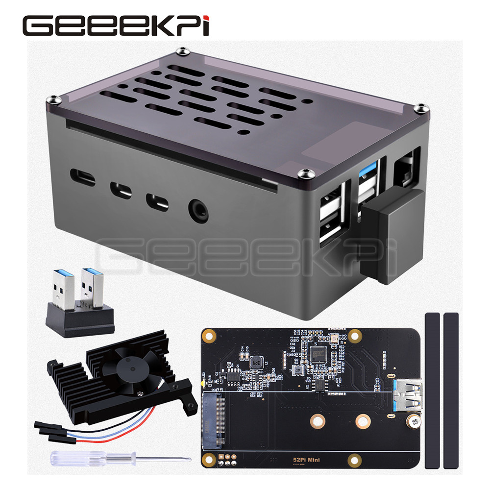 Pi 4 Case - GeeekPi Aluminium-Ziegelgehäuse, schwarzes Gehäuse mit M.2